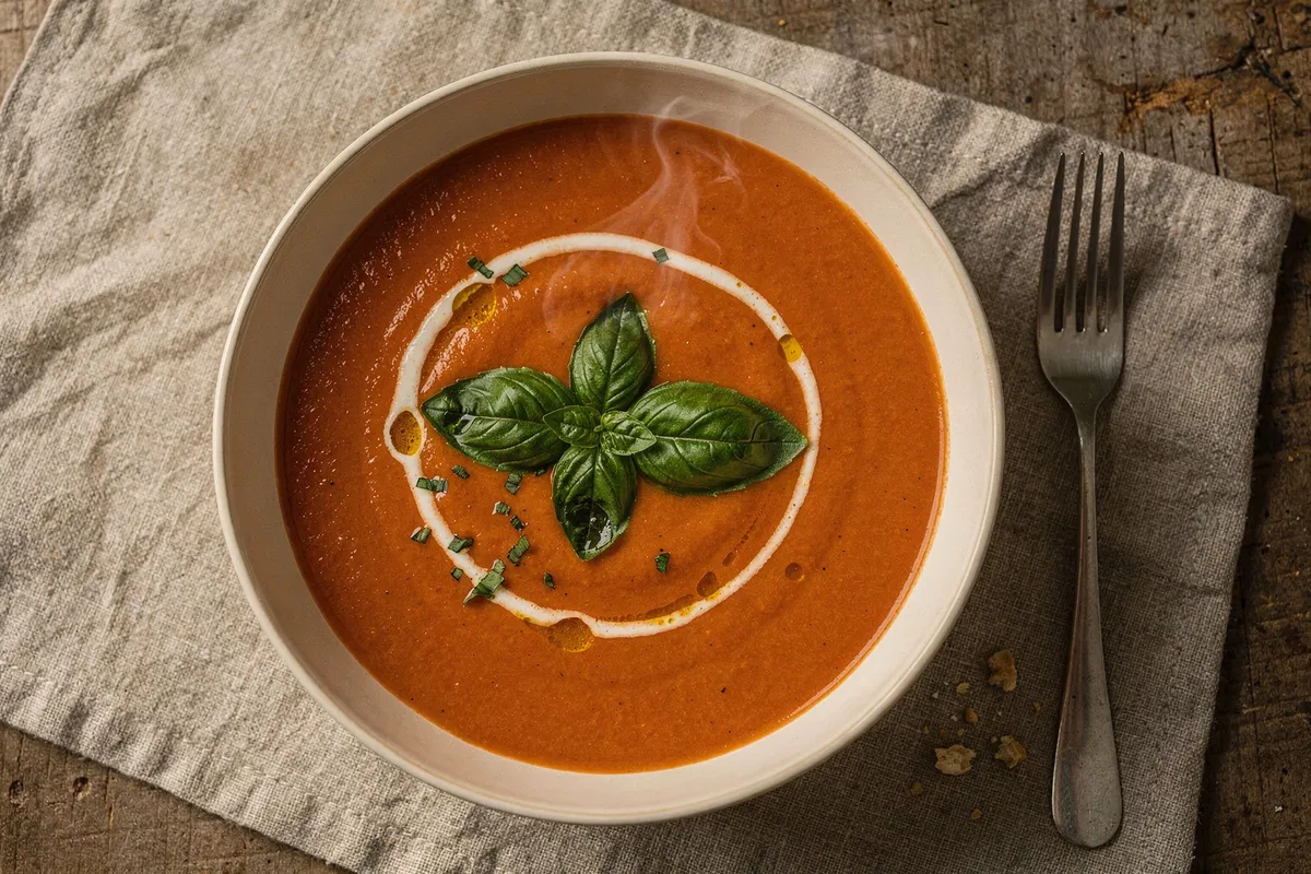 Illustration of Creamy Tomato Basil Soup (not a photo)