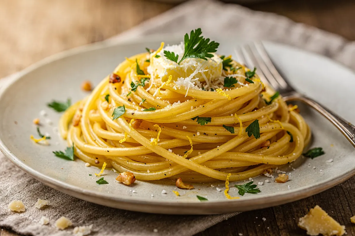 Illustration of Weeknight Lemon Garlic Pasta (not a photo)