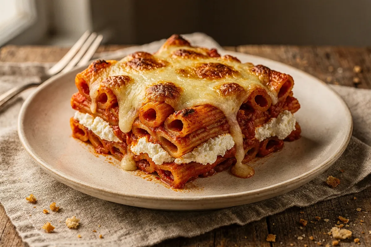 Illustration of Baked Ziti with Ricotta (not a photo)
